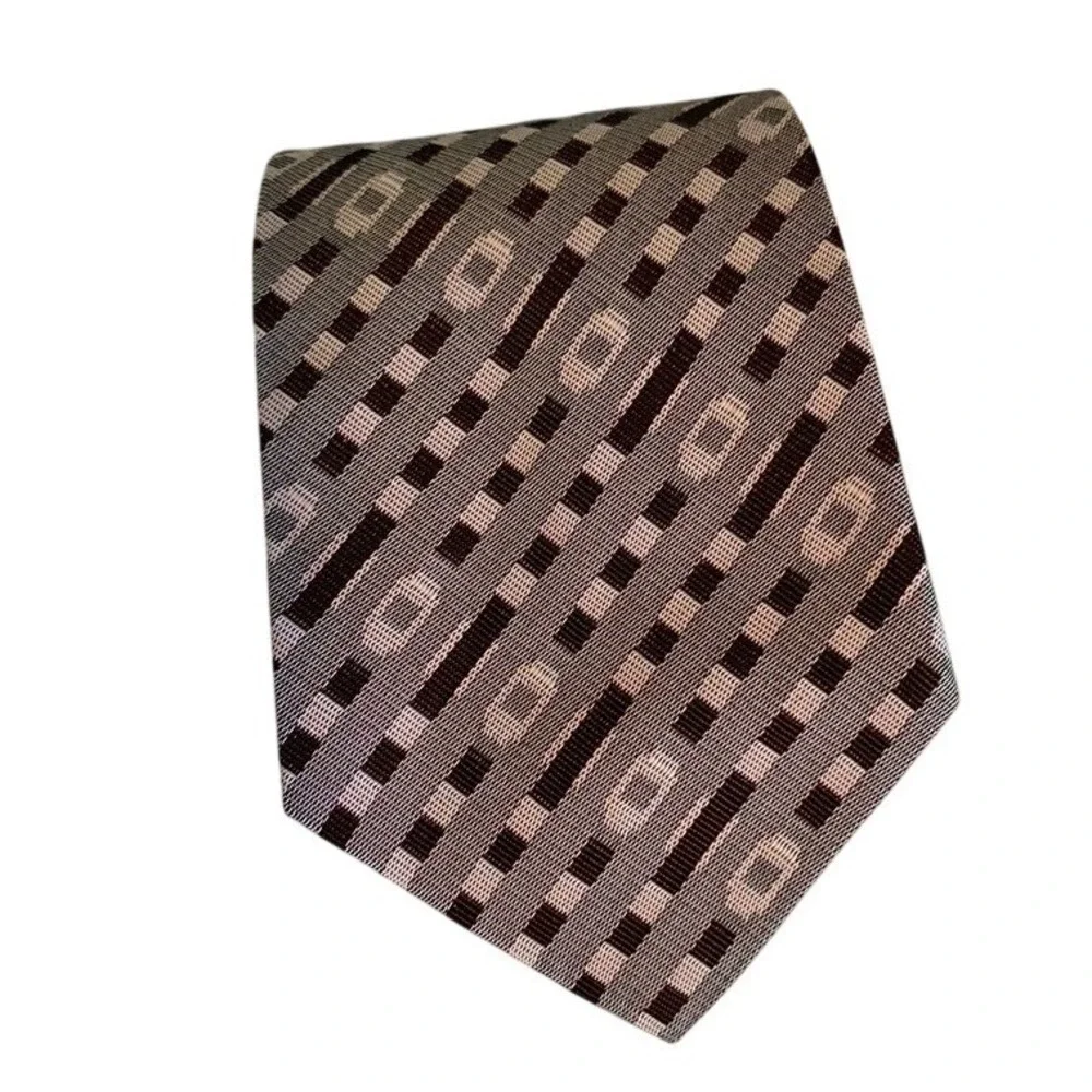 Geometric Pattern Necktie Burgundy Grey Silver Woven Formal Business Tie